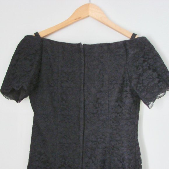 Vintage 80s 90s Black Lace Cocktail Dress Off Shoulder LBD Holiday Party Small - Picture 12 of 13